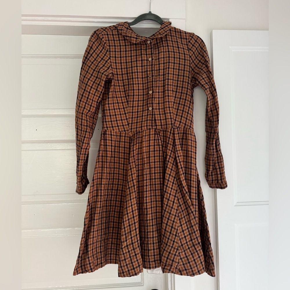 Son de Flor Checkered plaid Brown black linen Dress